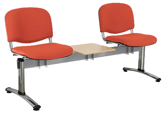 CL - 23 + D, čalouněná lavice do čekárny, 2-sedák, stolek, látka SUE - S 1447 lososová, kostra chrom